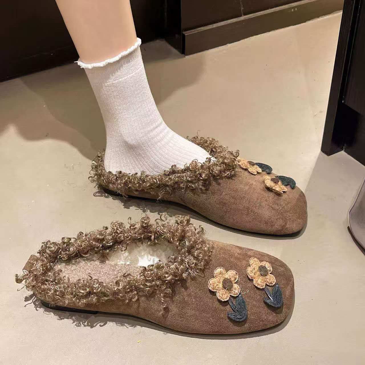 Women'S Shoes Hands Free - Pantoufles plates en peluche pour automne-hiver
